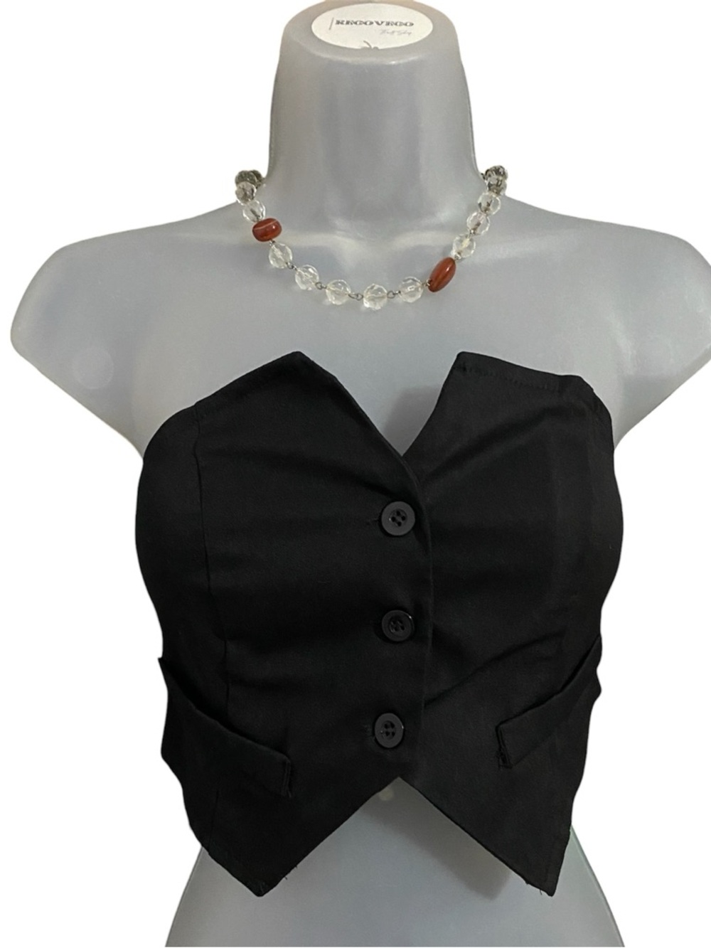 NWT - SHEIN EZwear Black Strapless Button-Front Vest Cropped Top